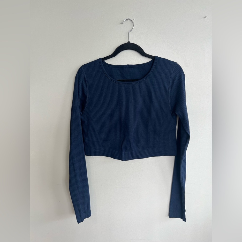 Lululemon cropped ribbed long sleeve, blue